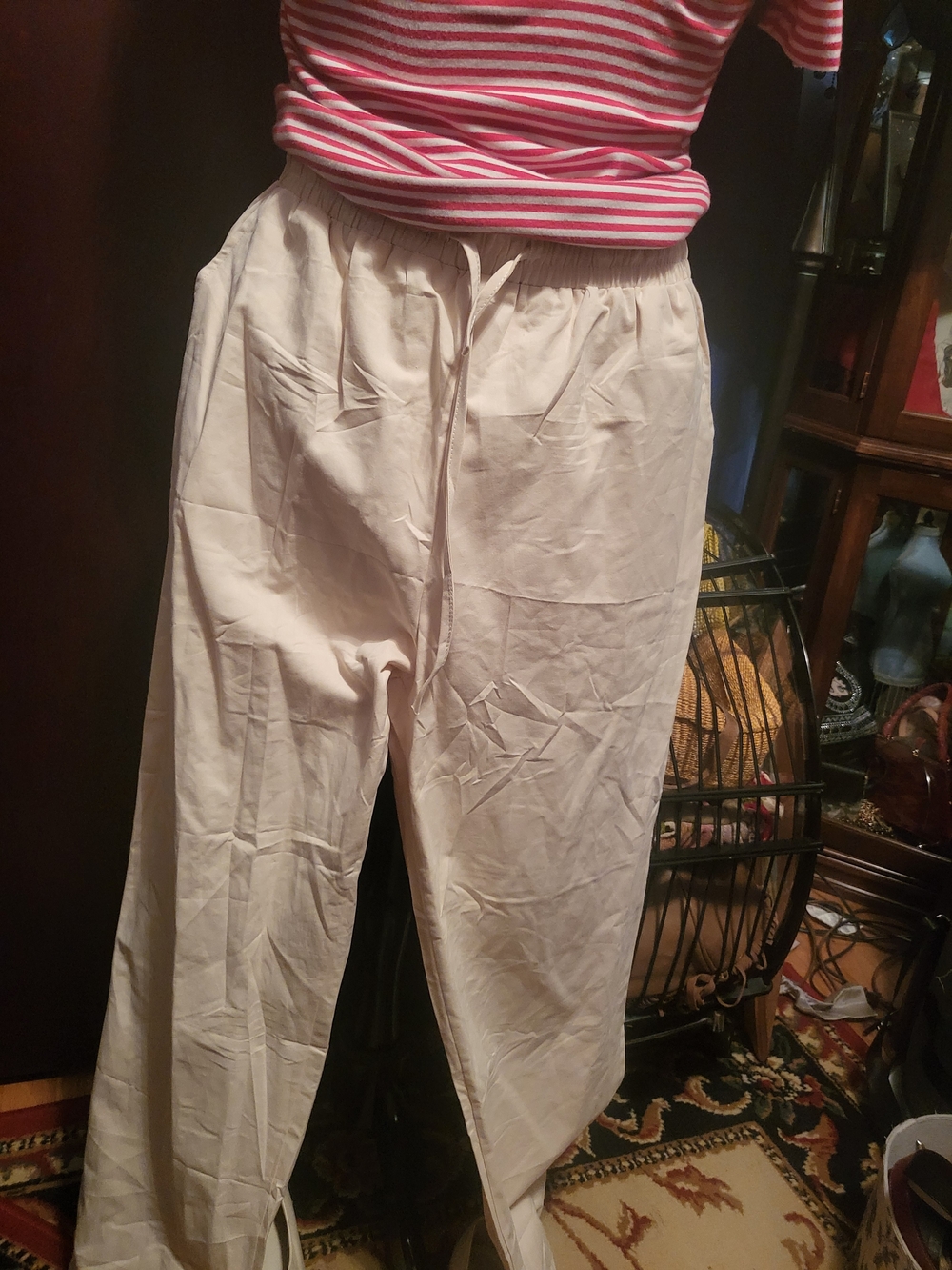 Casual Drawstring Wide-Leg Pants in Off-White